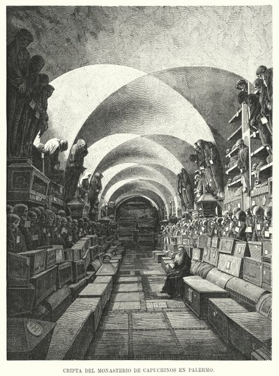 Catacombes du monastère des Capucins, Palerme, Sicile, Italie (lithographie) - European School