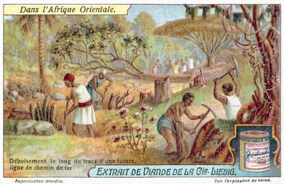 Déblaiement de la route pour une ligne de chemin de fer (chromolithographie) - European School