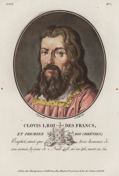 Clovis Ier, roi des Francs (gravure en couleur) - European School