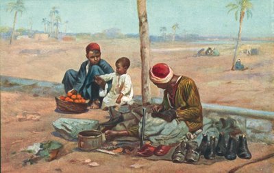 Cordonnier et enfants, Egypte (lithographie couleur) - European School