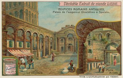 Palais de Dioclétien à Split en Croatie avec détail de la colonnade et de la porte maritime sud (chromolitho) - European School