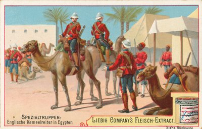 Soldats anglais sur des chameaux, carte de Liebig, début du 20e siècle (chromo) - European School