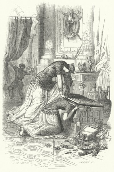 Frédégonde, reine de Chilpéric Ier, tentant de tuer sa fille Rigunth, 589 - European School