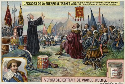 Gustave-Adolphe de Suède assiste à un service en plein air avant la bataille de Lützen, Allemagne, 1632 - European School