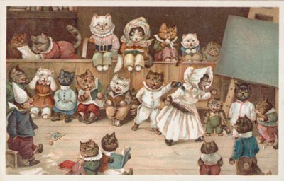 Carte postale humoristique sur les chats (lithographie couleur) - European School