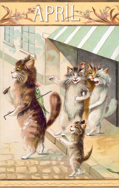 Carte postale humoristique sur les chats (lithographie couleur) - European School