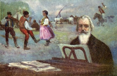 Johannes Brahms : Danses hongroises (lithographie couleur) - European School