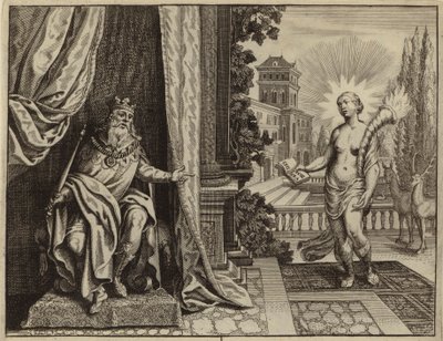 Le roi Salomon composant le Cantique des Cantiques en extase (gravure) - European School