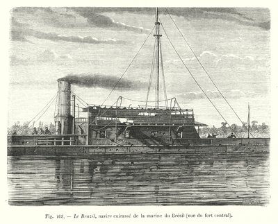 Le Brazil, navire cuirassé de la marine du Brésil, vue du fort central - European School