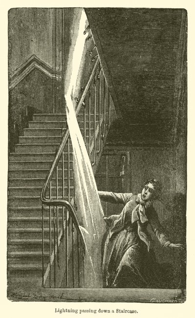 Foudre descendant un escalier (gravure) - European School