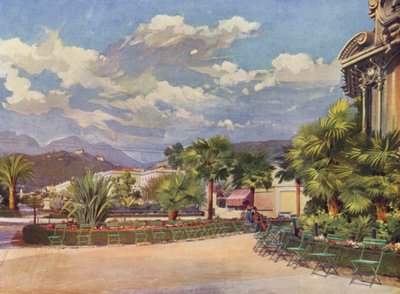 Menton, Le Kiosque de la Musique et le Nouveau Jardin (colour litho) - European School