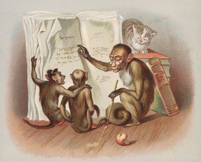 Singe enseignant (chromolithographie) - European School