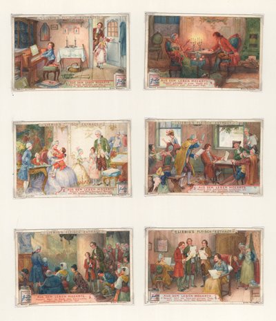 Œuvre originale pour un ensemble de cartes Liebig : La Vie de Mozart - European School