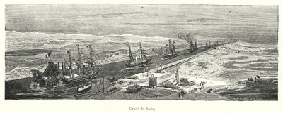 Navires passant par le canal de Suez, Égypte (lithographie) - European School