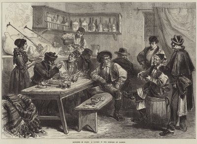 Croquis en Espagne, une taverne dans la banlieue de Madrid (gravure) - European School