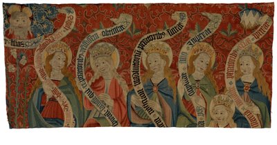 Fragment de tapisserie représentant le Tout-Puissant et six saintes femmes - European School