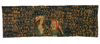 Fragment de tapisserie mille fleurs représentant un couple - European School