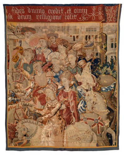 Fragment de tapisserie avec dames et messieurs à cheval, ou Paris revenant avec Hélène, ou Le Retour de la campagne - European School