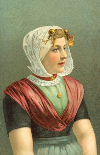 Femme en costume traditionnel (lithographie couleur) - European School