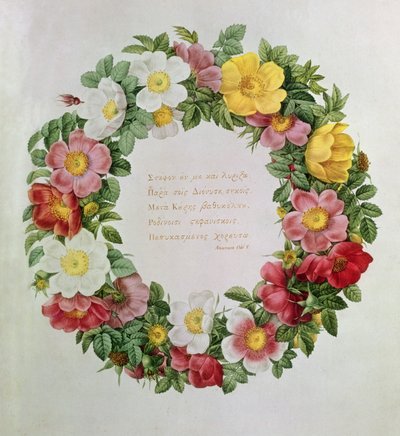Claude-Antoine Thory Les roses, Frontispice : Guirlande avec une épigraphe de l