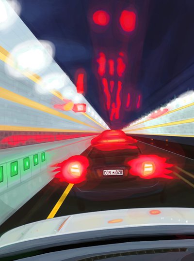 Conduite dans le Midtown Tunnel la nuit (art numérique) - Evan Sklar