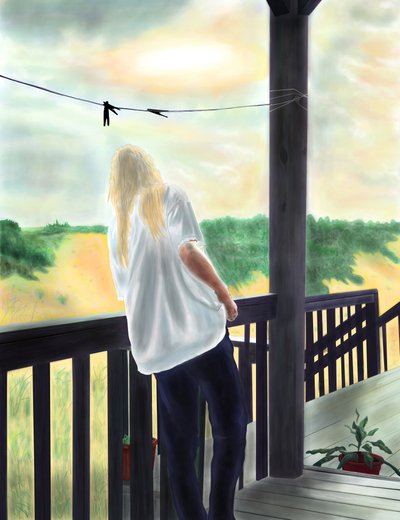 Miss Penny sur le porche, North Swan Beach (art numérique) - Evan Sklar