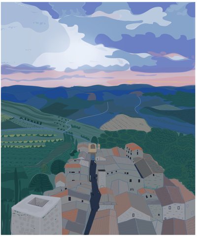 Petit village en Toscane, 2015 (dessiné à la main sur un iPad avec un crayon Apple) - Evan Sklar