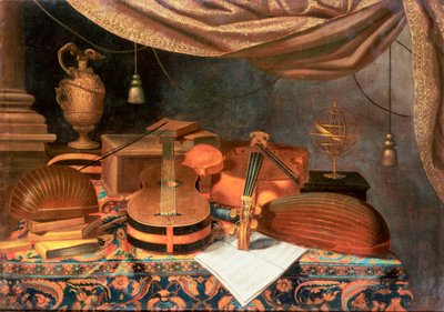 Une guitare, un violoncelle, des luths, une partition musicale et d