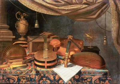 Une guitare, un violoncelle, des luths, une partition musicale et d