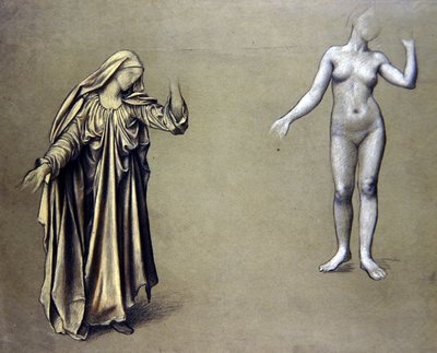 Étude de figure drapée avec nu accompagnant - Evelyn De Morgan