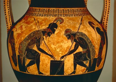 Amphore à figures noires représentant Achille et Ajax jouant aux dés (détail) - Exekias Exekias