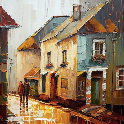 Rue de village de campagne, peinture abstraite - F. Abderrahim