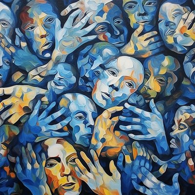 Une foule de visages sur toile, peinture contemporaine - F. Abderrahim