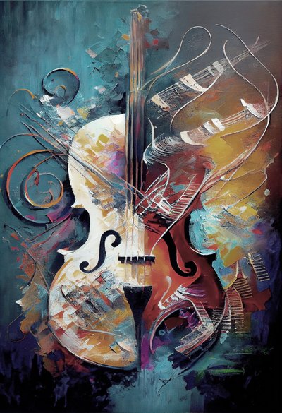 Peinture classique de violon avec coups de pinceau - F. Abderrahim