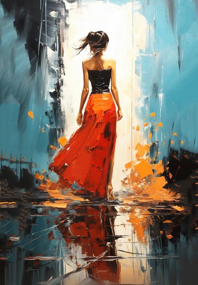 Femme à la mode dans un paysage abstrait en couleurs vives - F. Abderrahim