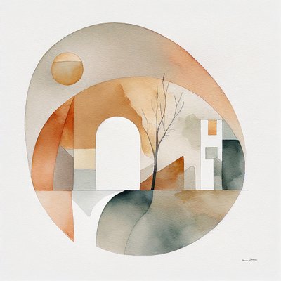 Composition abstraite de beaux-arts, esquisse aquarelle - F. Abderrahim