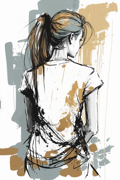Filles dessinées de dos, croquis de lignes chaotiques minimalistes - F. Abderrahim
