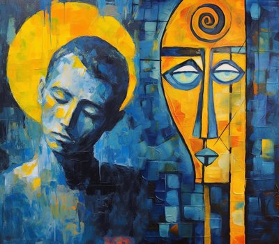 Peinture de visage triste abstraite moderne, impressions de posters bon marché en ligne - F. Abderrahim