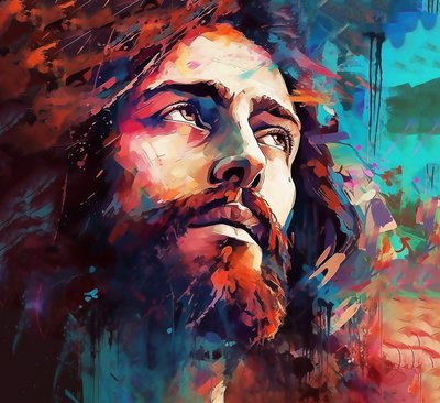 visage religieux de Jésus-Christ, peinture spirituelle chrétienne - F. Abderrahim