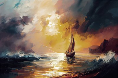 Voilier dans un coucher de soleil rouge - F. Abderrahim