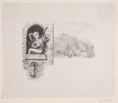 Vignette pour le poème de J. P. Jacobsen, "Pagen højt paa Taarnet sad" - F. Hendriksen