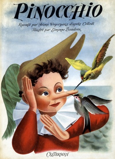 Couverture du livre "Pinocchio", illustré par Simonne Baudoin, éd. Casterman - F. Rothier