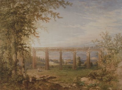 Un Viaduc Ferroviaire en Brique et Bois avec Train à Vapeur, 1849 - F. S. Cook