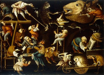 Animaux imaginaires et nains se battant, buvant et festoyant - Faustino Bocchi or Boccasi
