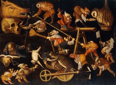 Animaux imaginaires et nains se battant, buvant et festoyant - Faustino Bocchi or Boccasi