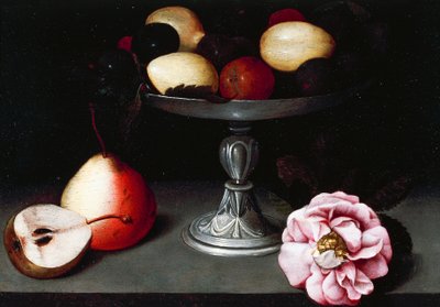 Présentoir avec prunes, poires et une rose, vers 1602 - Fede Galizia