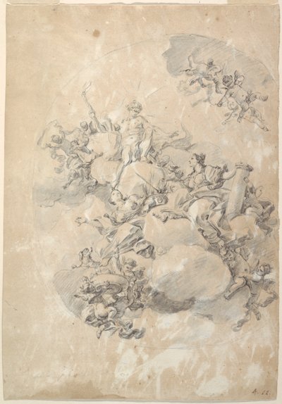 Étude pour un plafond ovale, Apollon, Force et Amour - Fedele Fischetti