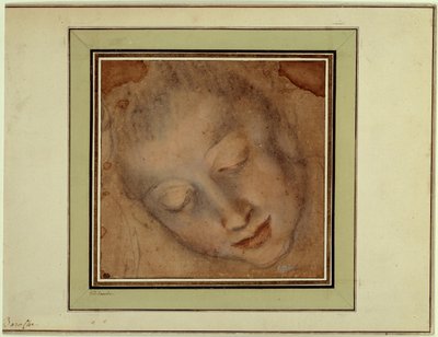 Tête de femme aux yeux fermes Dessin au sanguine et au fusain par Federico Barocci dit Le Baroche (1526-1613). Paris, Musée du Louvre - Federico Fiori Barocci or Baroccio