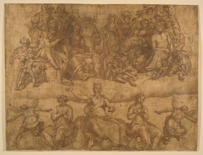 Âmes rachetées et figures allégoriques, étude pour la fresque du Jugement dernier dans la coupole du Duomo, Florence - Federico Zuccaro