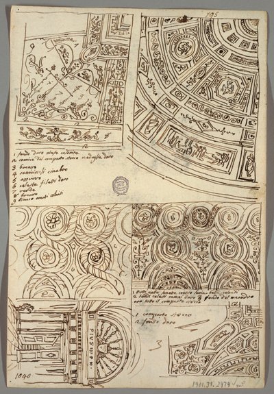 Études décoratives pour plafonds; Verso: Tête de profil avec casque antique - Felice Giani